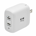 Eaton Tripp Lite Series Dual-Port Compact USB-C Wall Charger - GaN Technology, 40W PD Charging (20W+20W or 30W), White