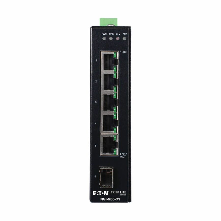 Eaton Tripp Lite Series 5-Port Managed Industrial Gigabit Ethernet Switch - 10/100/1000 Mbps, GbE SFP Slot, -40° to 75°C, DIN Mount, TAA