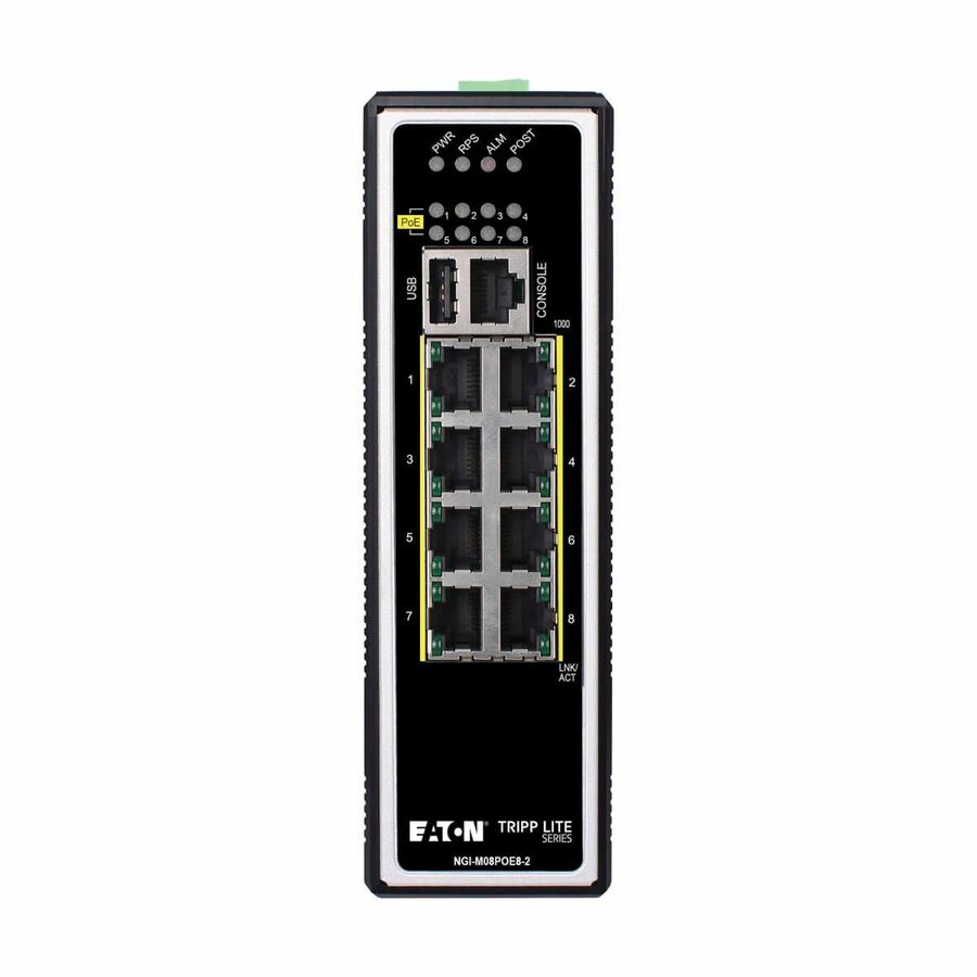 Tripp Lite by Eaton 8-Port Managed Industrial Gigabit Ethernet Switch - Layer 2, 1 Gbps, PoE+ 30W, -40�° to 75�°C, DIN Mount