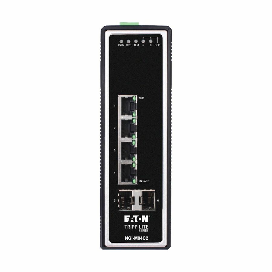 Eaton Tripp Lite Series 4-Port Managed Industrial Gigabit Ethernet Switch - 10/100/1000 Mbps, 2 GbE SFP Slots, -40° to 75°C, DIN Mount, TAA