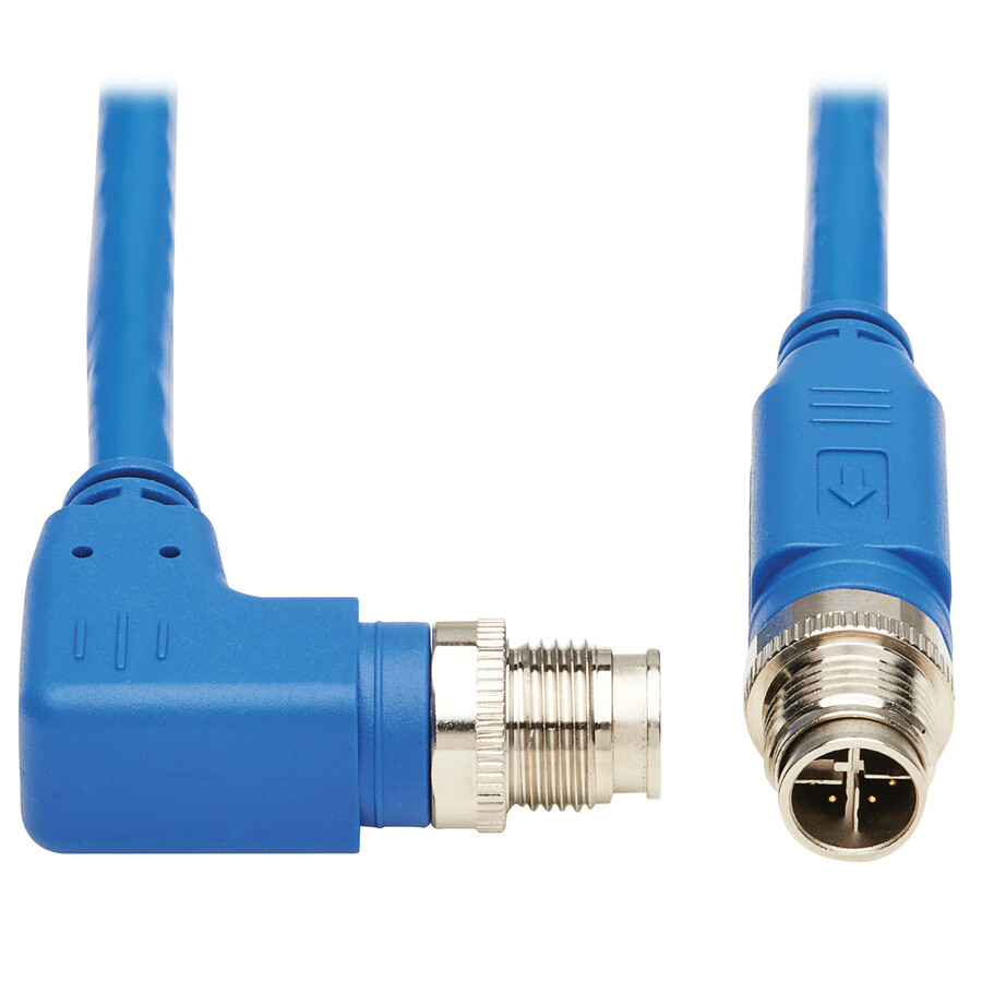 Eaton Tripp Lite Series M12 X-Code Cat6 1G UTP CMR-LP Ethernet Cable (Right-Angle M/M), IP68, PoE, Blue, 2 m (6.6 ft.), TAA