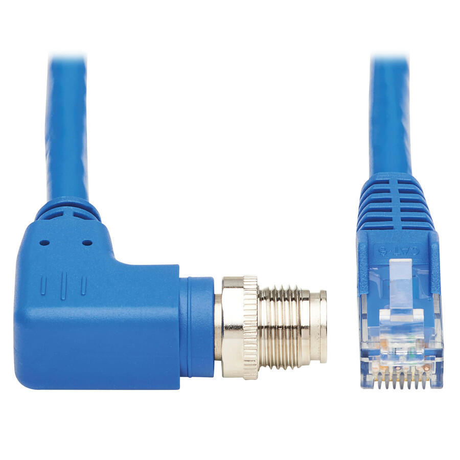 Eaton Tripp Lite Series M12 X-Code Cat6 1G UTP CMR-LP Ethernet Cable (Right-Angle M12 M/RJ45 M), IP68, PoE, Blue, 2 m (6.6 ft.), TAA