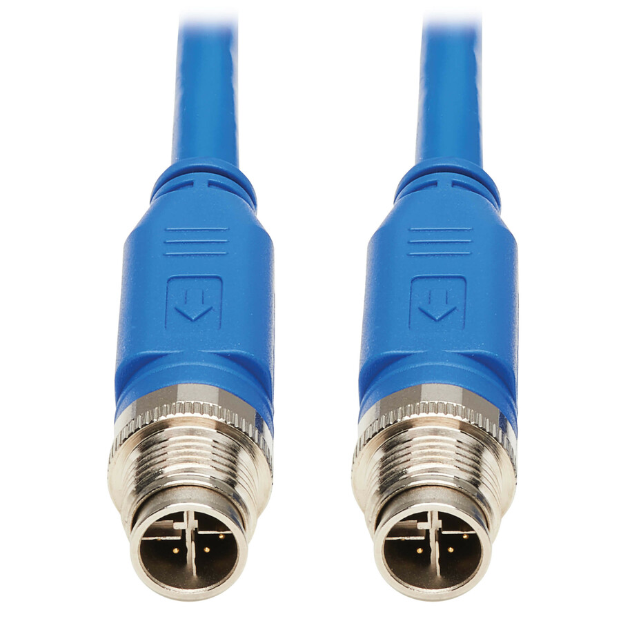 Eaton Tripp Lite Series M12 X-Code Cat6 1G UTP CMR-LP Ethernet Cable (M/M), IP68, PoE, Blue, 5 m (16.4 ft.), TAA