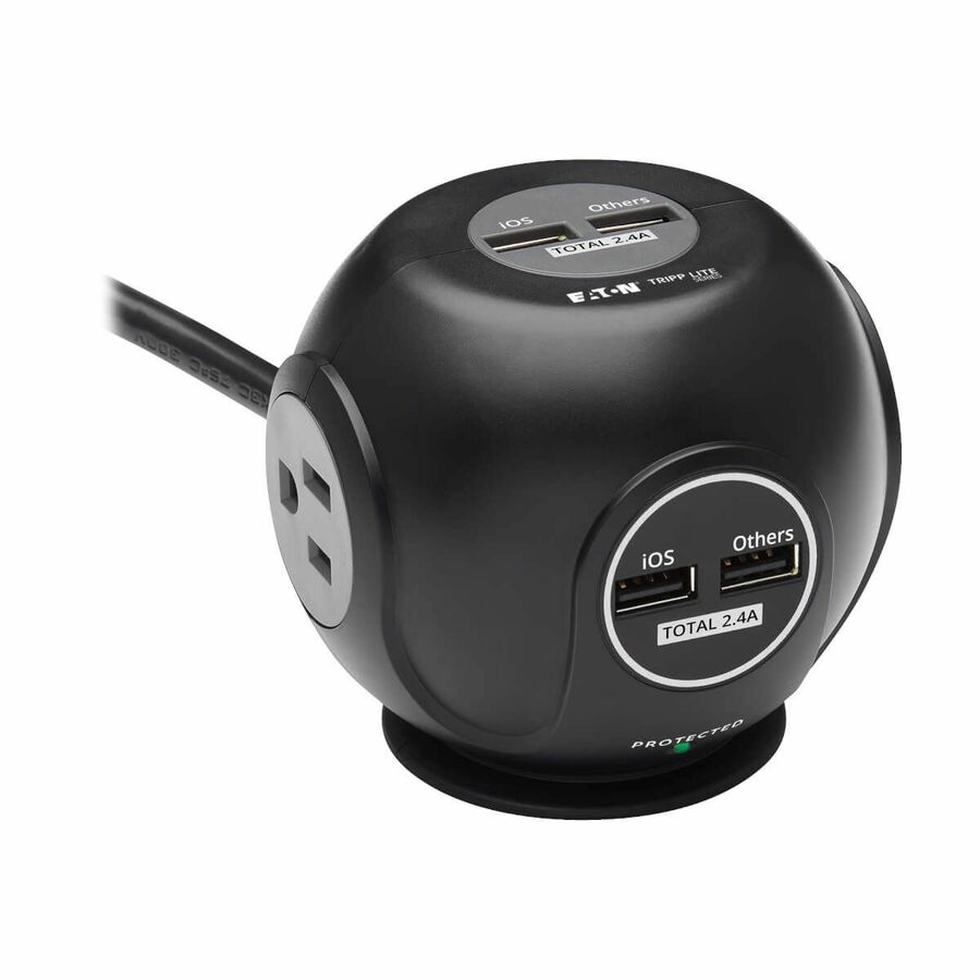 Tripp Lite by Eaton Safe-IT 3-Outlet Spherical Surge Protector 5-15R Outlets 4 USB Charging Ports 8 ft. (2.4 m) Cord Antimicrobial Protection