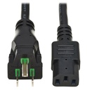 Eaton Tripp Lite Series Safe-IT Antibacterial Hospital-Grade Power Cord, 5-15P to C13 - Green Dot, 13A, 125V, 16 AWG, Black, 8 ft. Coiled Cord (2.4 m)