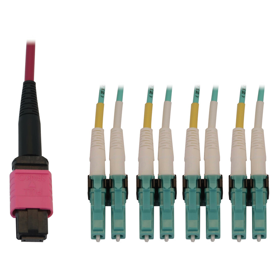Eaton Tripp Lite Series 40/100G Multimode 50/125 OM4 Fiber Optic Cable (12F MTP/MPO-PC to 4x Duplex LC/PC F/M), LSZH, Magenta, 1 m (3.3 ft.)