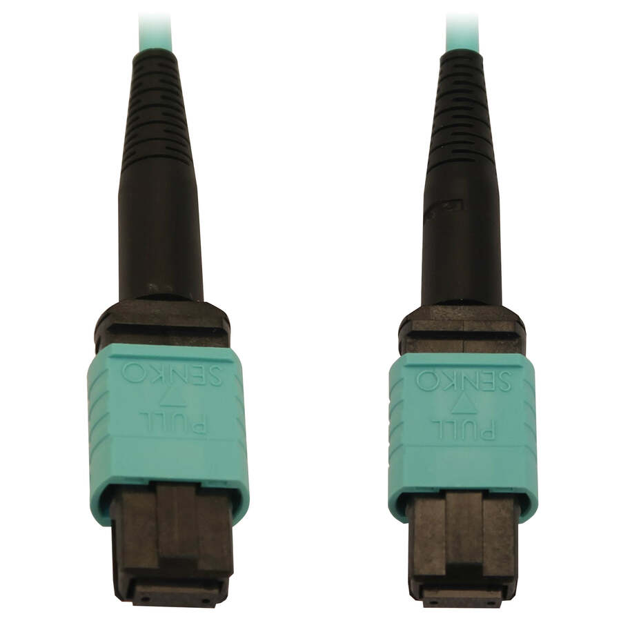 Eaton Tripp Lite Series 40/100/400G Multimode 50/125 OM3 Fiber Optic Cable (12F MTP/MPO-PC F/F), LSZH, Aqua, 2 m (6.6 ft.)