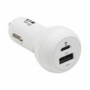 Eaton Tripp Lite Series Dual-Port USB Car Charger - 30W PD Charging, USB-C (18W) & USB-A (12W), USB-C to Lightning Cable, White