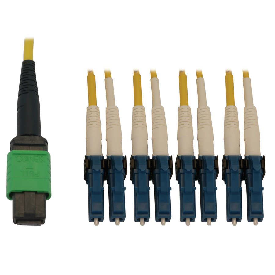 Tripp Lite by Eaton 400G Singlemode 9/125 OS2 Switchable Fiber Optic Cable (12F MTP/MPO-APC to 4x Duplex LC/UPC F/M) LSZH Yellow 3 m (9.8 ft.)