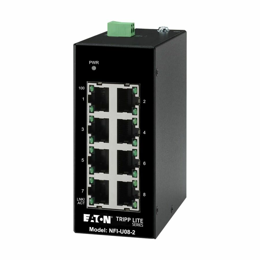 Eaton Tripp Lite Series 8-Port Unmanaged Industrial Ethernet Switch - 10/100 Mbps, Ruggedized, -40° to 75°C, DIN Mount, TAA