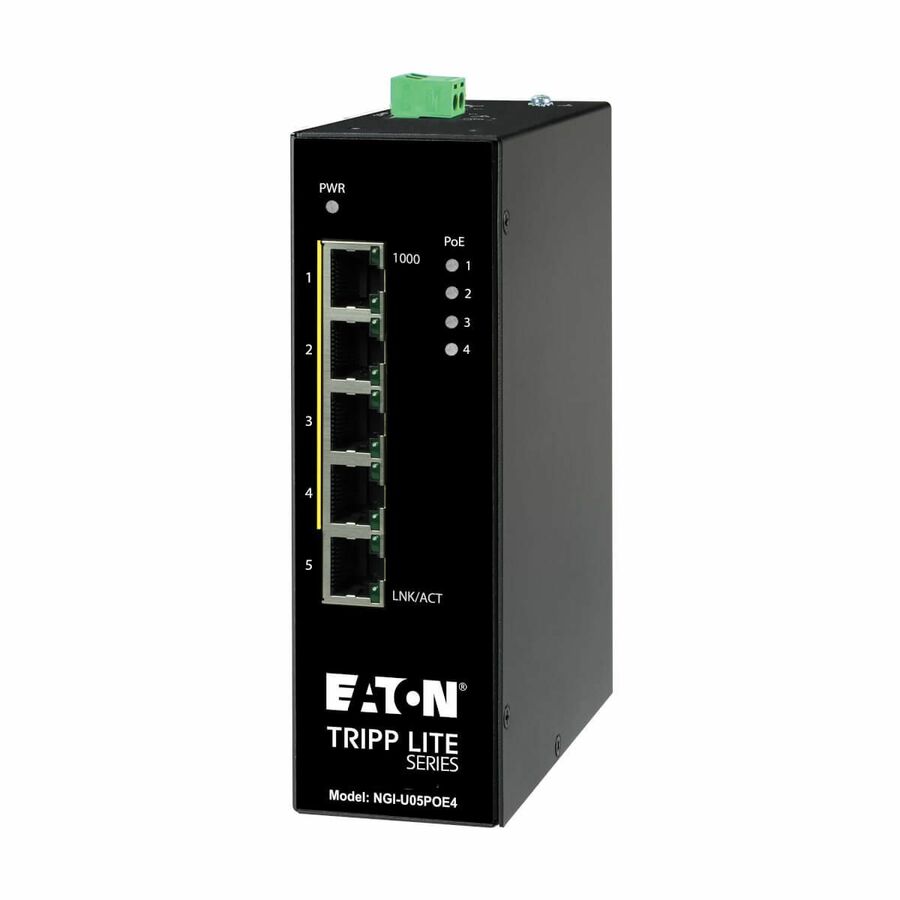 Eaton Tripp Lite Series 5-Port Unmanaged Industrial Gigabit Ethernet Switch - 10/100/1000 Mbps, PoE+ 30W, -10° to 60°C, DIN Mount, TAA