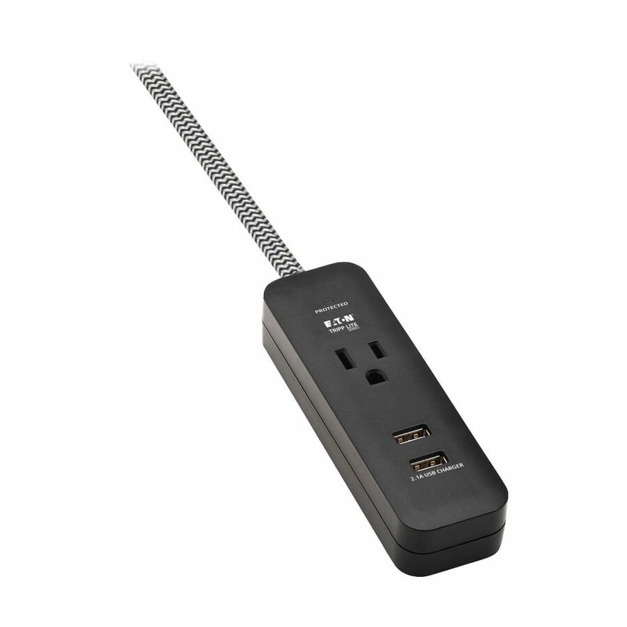 Eaton Tripp Lite Series 1-Outlet Surge Protector with 2 USB Ports (2.1A Shared) - 4 ft. Cord, 5-15P Plug, 450 Joules, Black