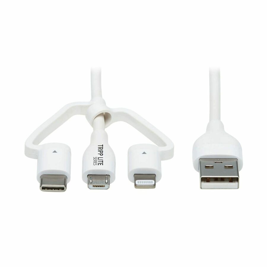Eaton Tripp Lite Series Safe-IT Universal USB-A to Lightning, USB Micro-B and USB-C Sync/Charge Antibacterial Cable (M/3xM), MFi Certified, White, 4 ft. (1.2 m)