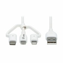 Eaton Tripp Lite Series Safe-IT Universal USB-A to Lightning, USB Micro-B and USB-C Sync/Charge Antibacterial Cable (M/3xM), MFi Certified, White, 4 ft. (1.2 m)