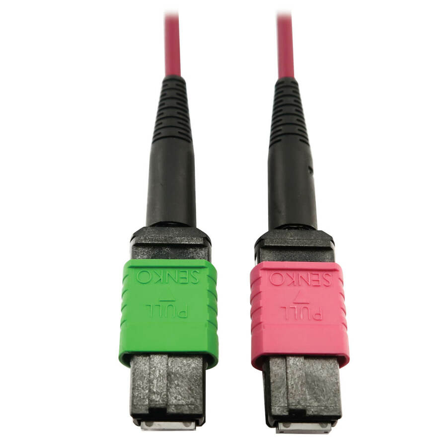 Tripp Lite by Eaton 400G Multimode 50/125 OM4 Plenum Fiber Optic Cable 16F MTP/MPO-APC to MTP/MPO-UPC (F/F) Magenta 1 m