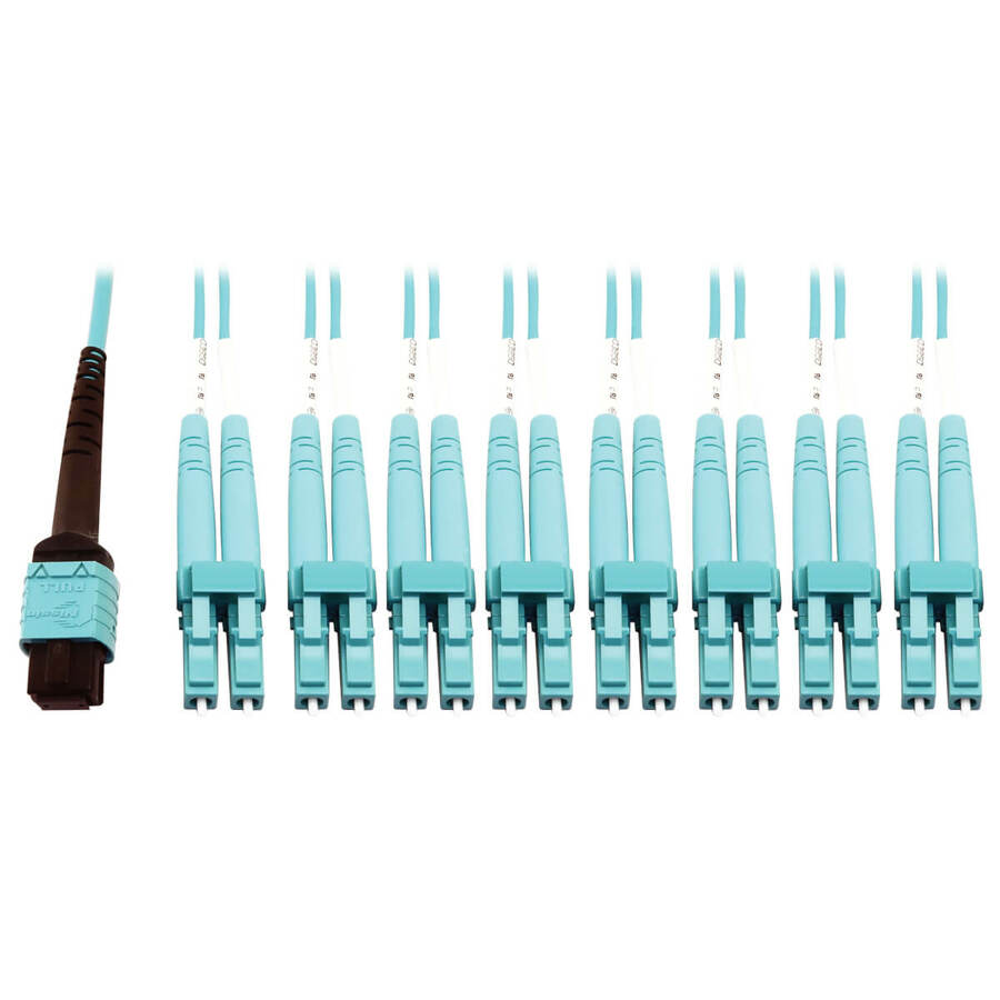 Tripp Lite by Eaton 400G Multimode 50/125 OM4 Plenum Fiber Optic Breakout Cable 24F MTP/MPO-PC to (x4) LC Duplex (F/M) Aqua 1 m