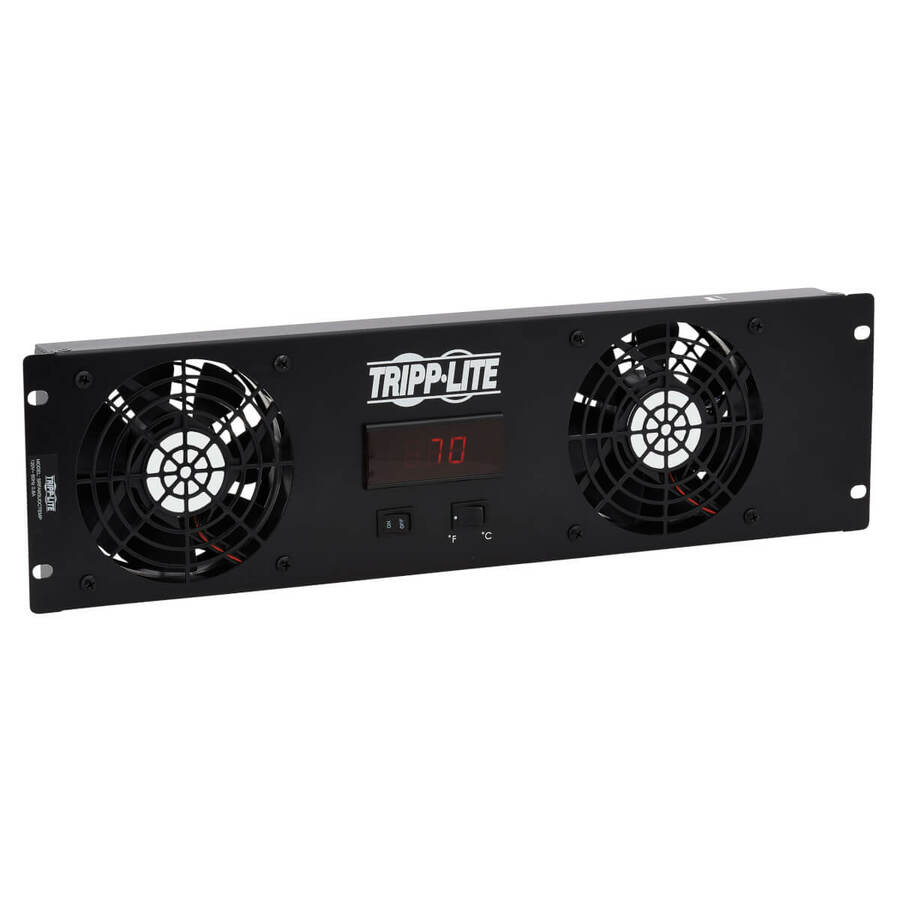 Tripp Lite by Eaton 3U Digital Temperature Sensor with 2 12VDC Extra-Quiet Fans Blanking Panel LCD