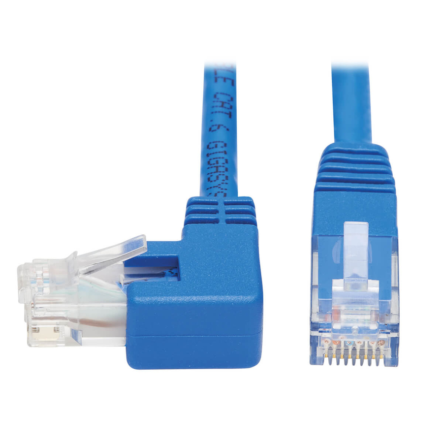 Eaton Tripp Lite Series Left-Angle Cat6 Gigabit Molded UTP Ethernet Cable (RJ45 Left-Angle M to RJ45 M), Blue, 20 ft. (6.09 m)