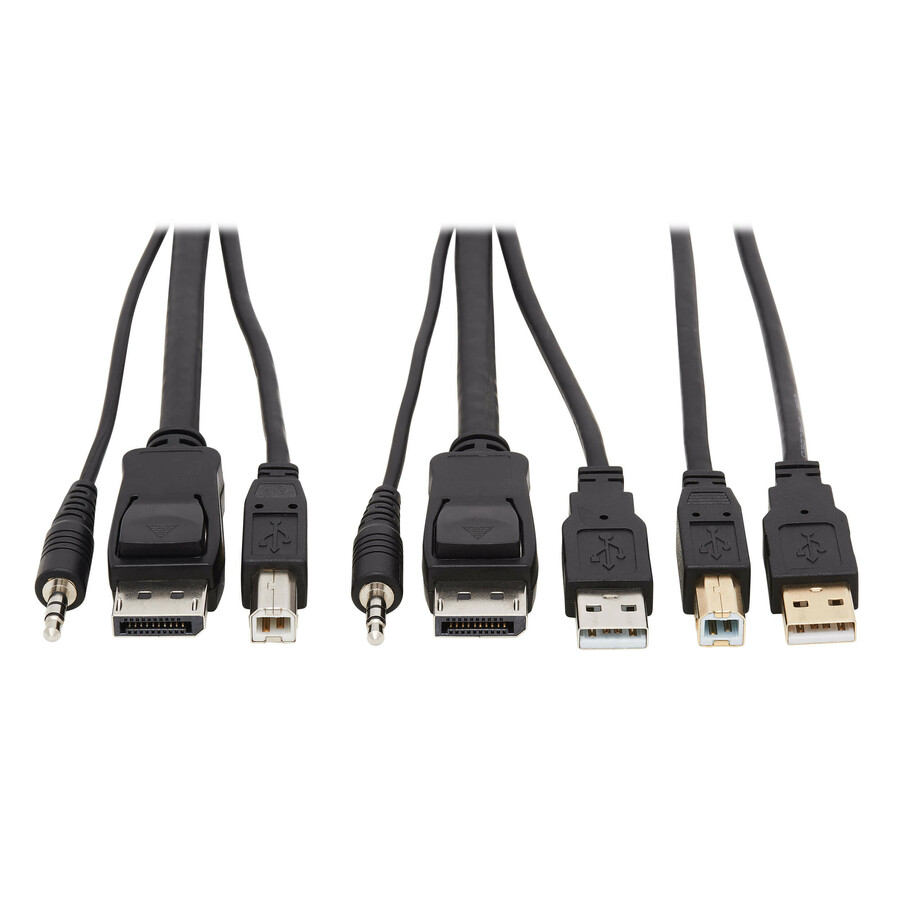 Eaton Tripp Lite Series DisplayPort KVM Cable Kit - DP, USB, 3.5 mm Audio (3xM/3xM) + USB (M/M), 4K, 4:4:4, 10 ft. (3.05 m), Black