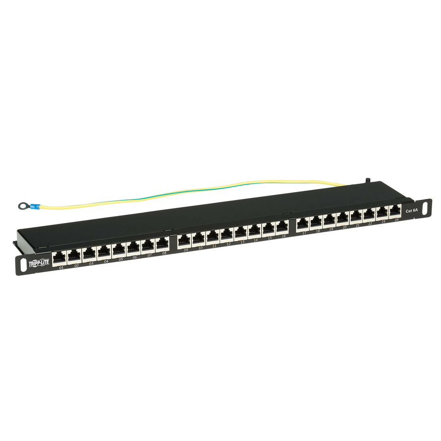 Eaton Tripp Lite Series Cat6a 24-Port High-Density Shielded Patch Panel - Dual IDC, 568A/B, RJ45 Ethernet, 0.5U Rack-Mount