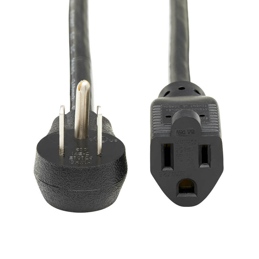 Eaton Tripp Lite Series Power Extension Cord, Right-Angle NEMA 5-15P to NEMA 5-15R - 13A, 120V, 16 AWG, 1 ft. (0.31 m), Black
