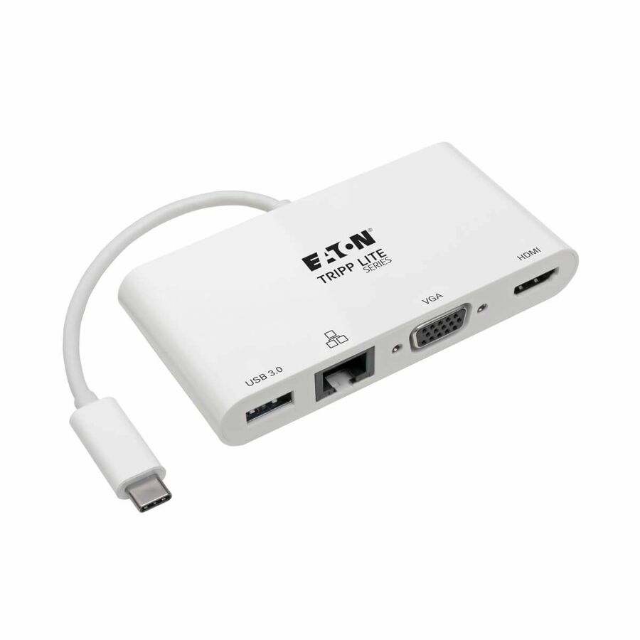 Eaton Tripp Lite Series USB-C Multiport Adapter - 4K HDMI, VGA, USB 3.x (5Gbps) Hub Port, GbE, HDCP, White
