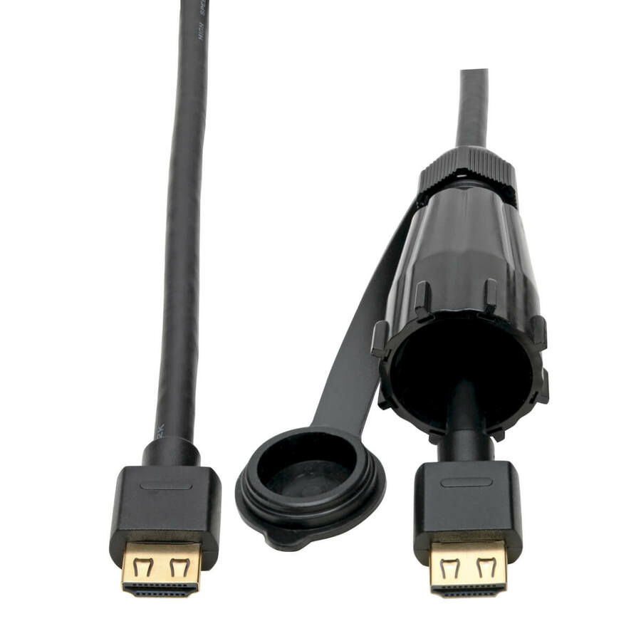 Eaton Tripp Lite Series High-Speed HDMI Cable (M/M) - 4K 60 Hz, HDR, Industrial, IP68, Hooded Connector, Black, 12 ft.