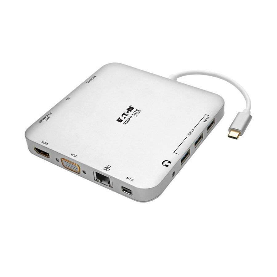 Eaton Tripp Lite Series USB-C Dock, Dual Display - 4K HDMI/mDP, VGA, USB 3.x (5Gbps), USB-A/C Hub, GbE, 60W PD Charging