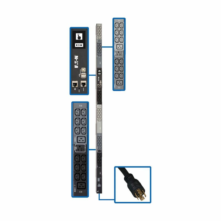 Tripp Lite by Eaton PDU 5.8kW 208/120V 3PH Monitored PDU - LX Interface Gigabit 45 Outlets L21-20P Input LCD 1.8 m Cord 0U 1.8 m Height TAA