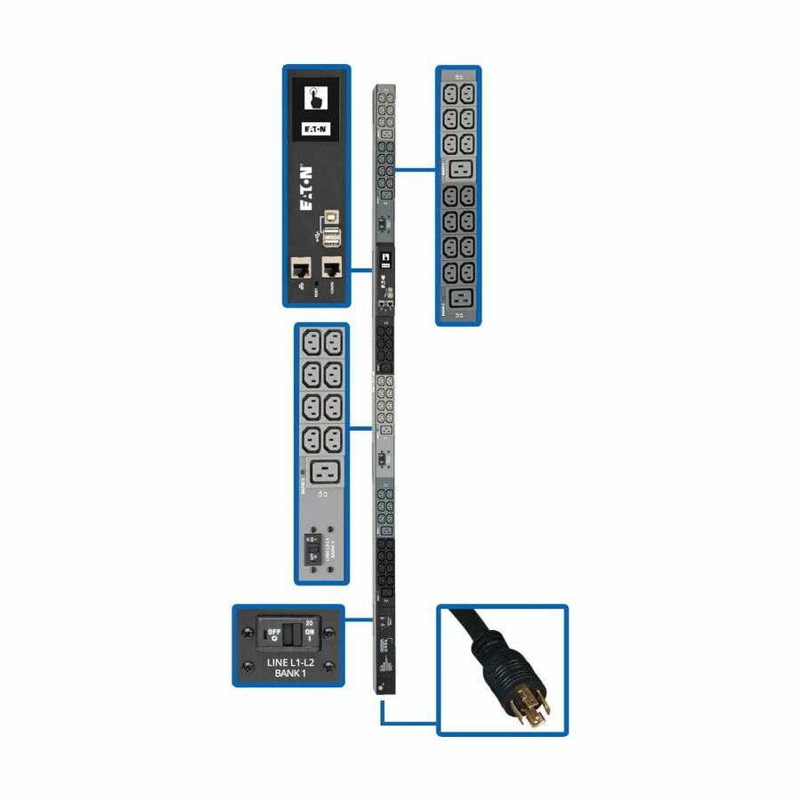 Tripp Lite by Eaton PDU 10kW 200-240V 3PH Monitored PDU - LX Interface Gigabit 48 Outlets NEMA L21-30P LCD 3 m Cord 0U 1.8 m Height TAA