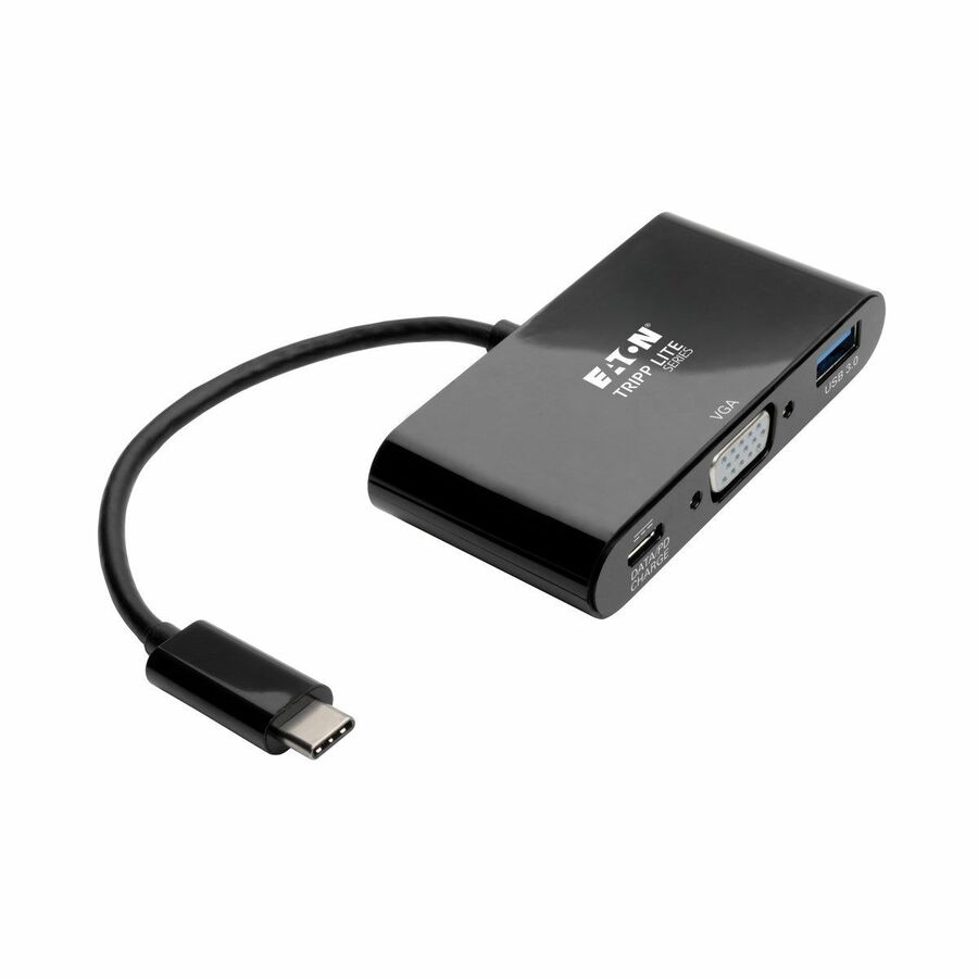 Eaton Tripp Lite Series USB-C to VGA Adapter with USB 3.x (5Gbps) Hub Ports and 60W PD Charging, Black
