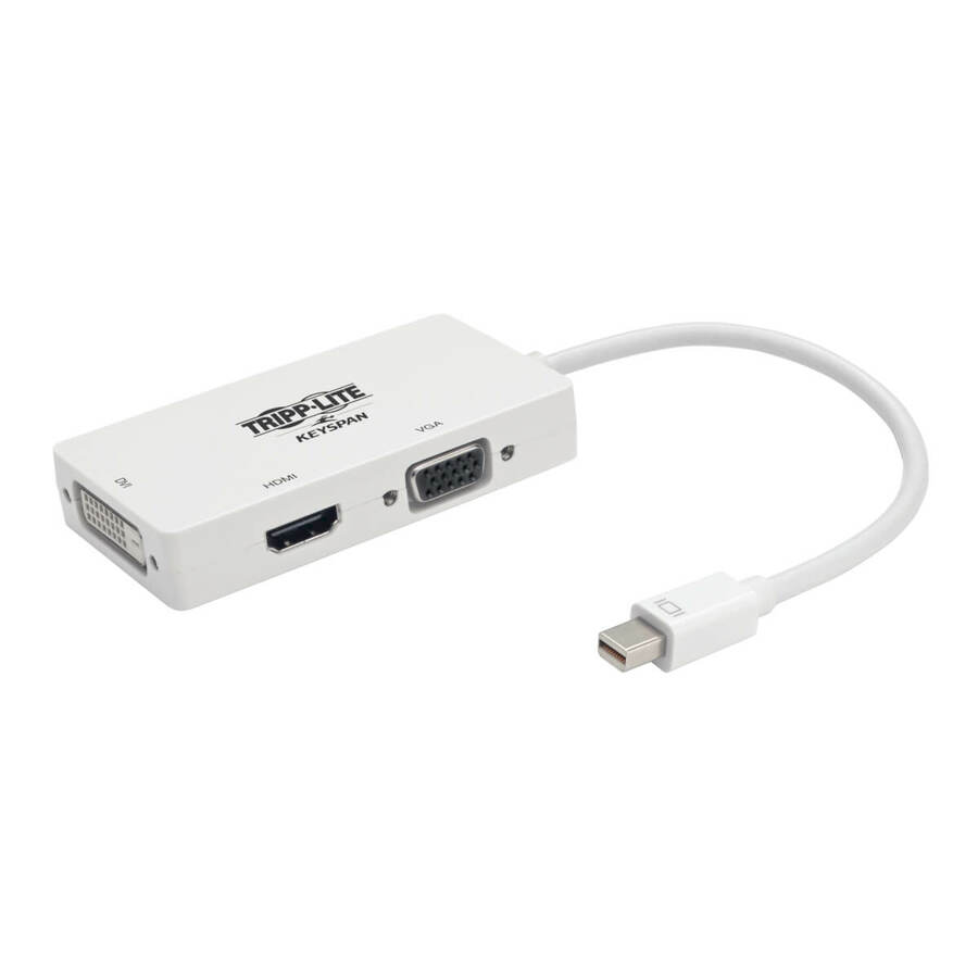 Eaton Tripp Lite Series Keyspan Mini DisplayPort to VGA/DVI/HDMI All-in-One Video Converter Adapter, White, 6-in. (15.24 cm)