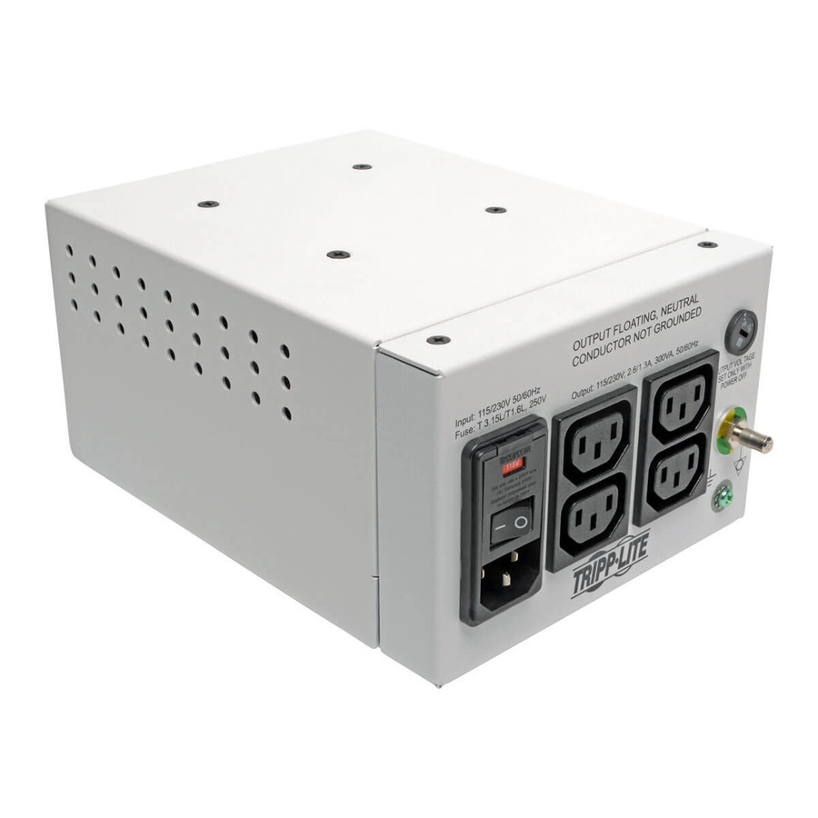 Eaton Tripp Lite Series Isolator Series Dual-Voltage 115/230V 300W 60601-1 Medical-Grade Isolation Transformer, C14 Inlet, 4 C13 Outlets