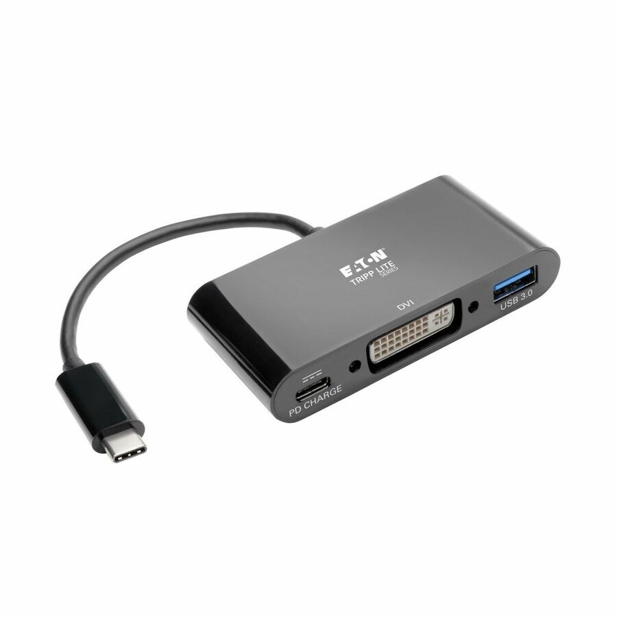 Eaton Tripp Lite Series USB-C to DVI Adapter with USB 3.x (5Gbps) Hub Port and PD Charging, Black