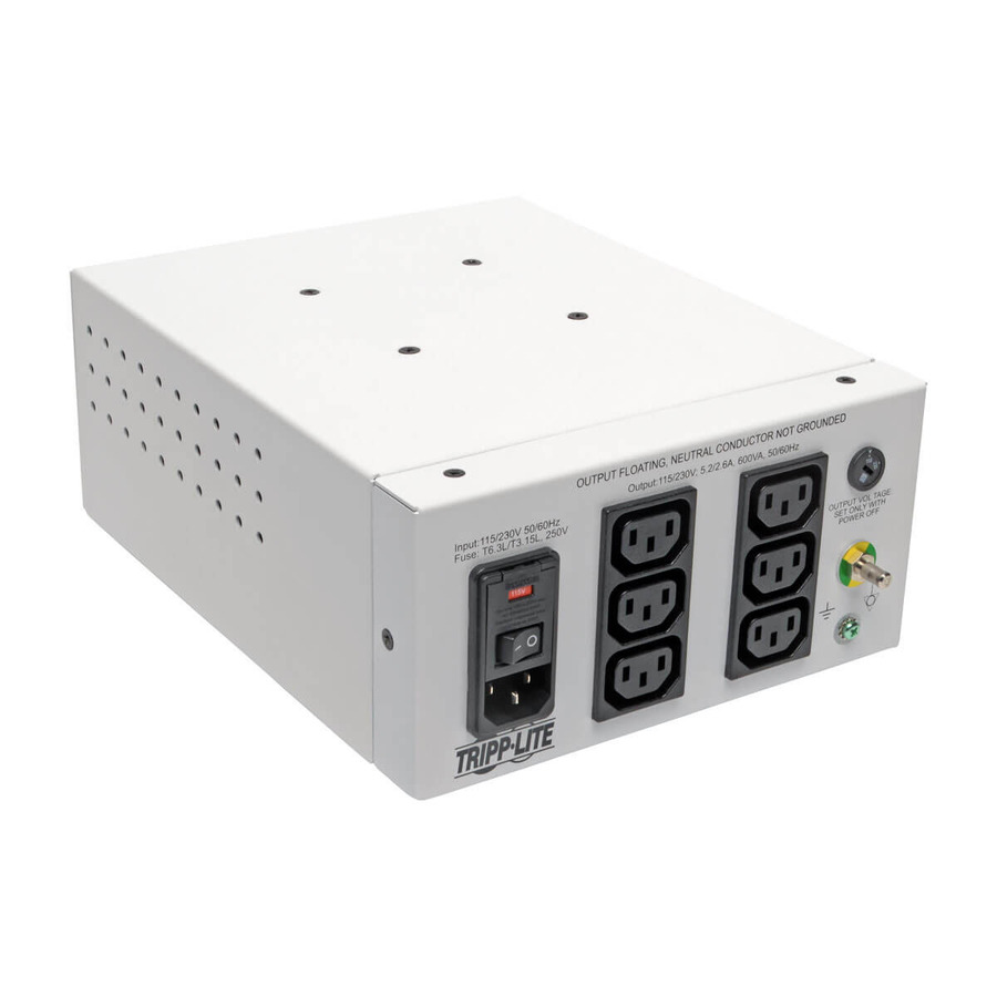 Eaton Tripp Lite Series Isolator Series Dual-Voltage 115/230V 600W 60601-1 Medical-Grade Isolation Transformer, C14 Inlet, 6 C13 Outlets