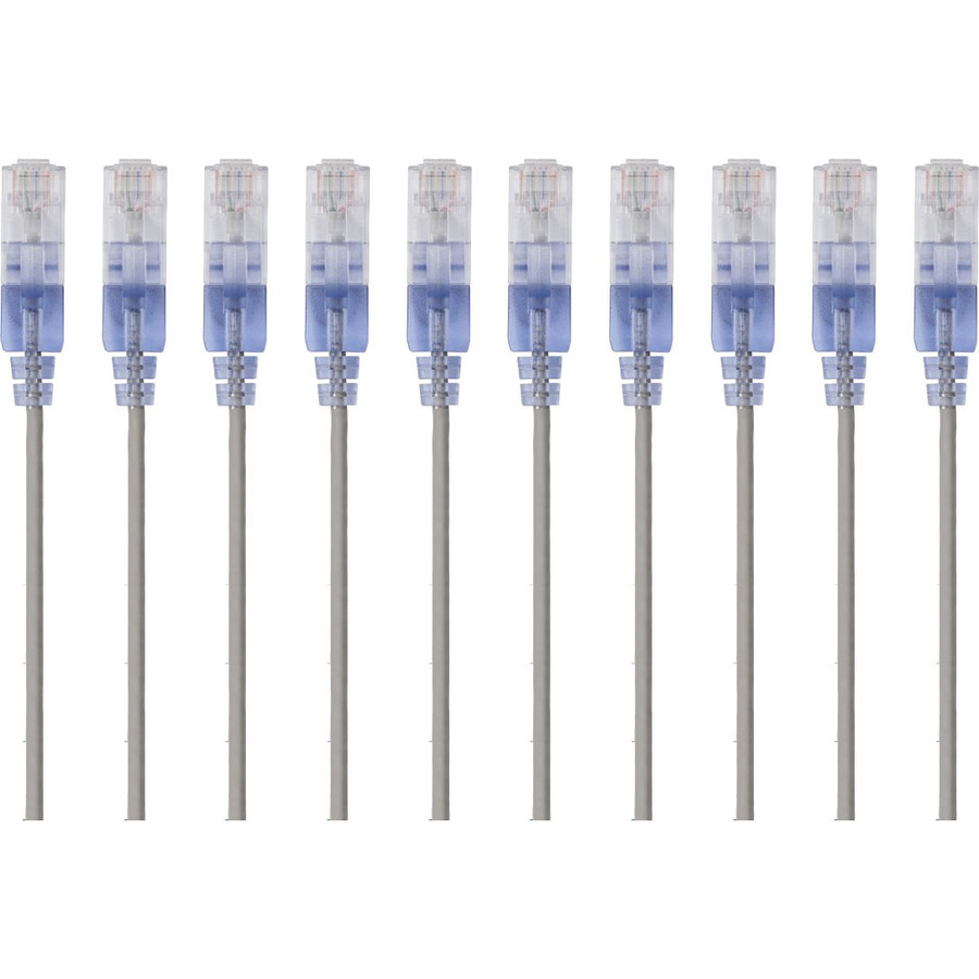 Monoprice 10-Pack, SlimRun Cat6A Ethernet Network Patch Cable, 7ft Gray