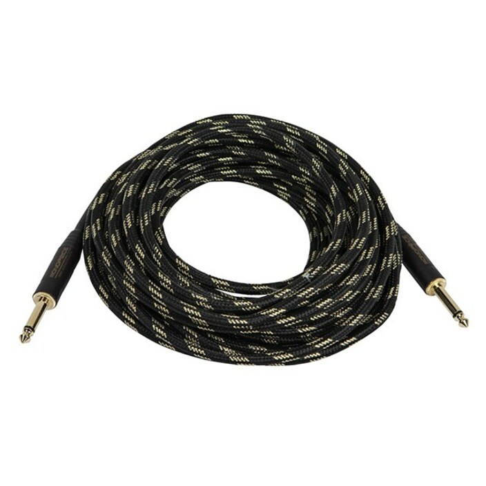 Monoprice 35ft. Cloth Series 1/4 inch T/S Male 20AWG Instrument Cable - Black & Gold