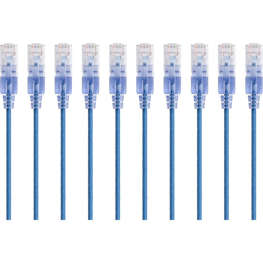 Monoprice 10-Pack, SlimRun Cat6A Ethernet Network Patch Cable, 3ft Blue