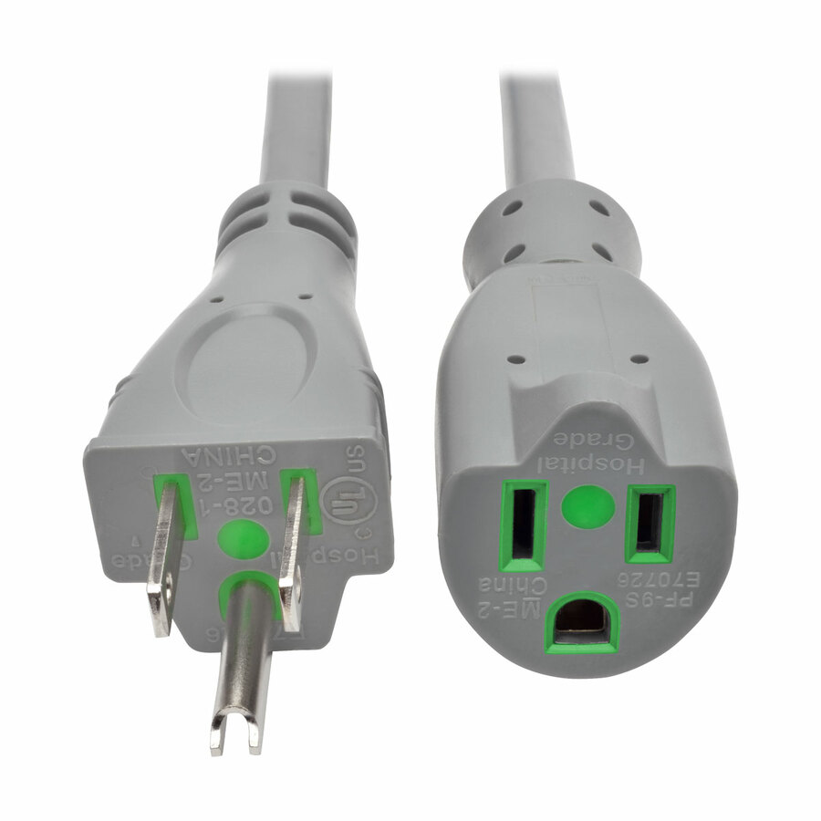 Eaton Tripp Lite Series Hospital-Grade Extension Cord, NEMA 5-15P to NEMA 5-15R - Green Dot, 15A, 125V, 14 AWG, 6 ft. (1.83 m), Gray