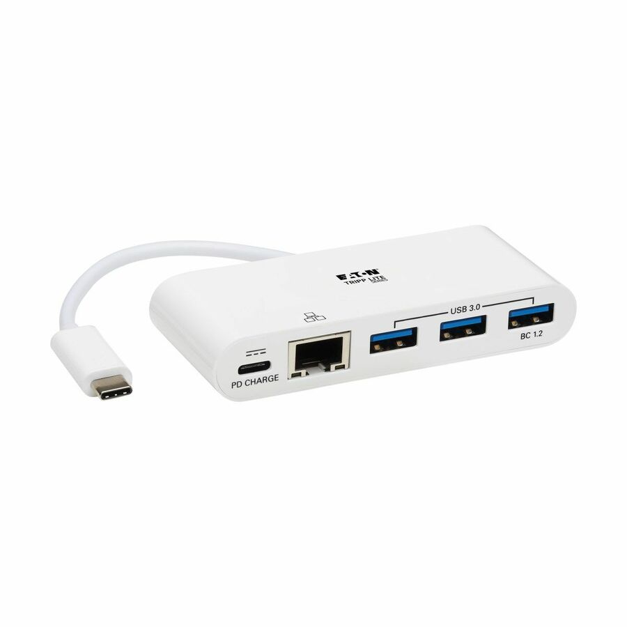 Tripp Lite by Eaton 3-Port USB 3.2 Gen 1 Hub with LAN Port and Power Delivery USB-C to 3x USB-A Ports and Gigabit Ethernet White