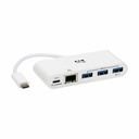 Tripp Lite by Eaton 3-Port USB 3.2 Gen 1 Hub with LAN Port and Power Delivery USB-C to 3x USB-A Ports and Gigabit Ethernet White