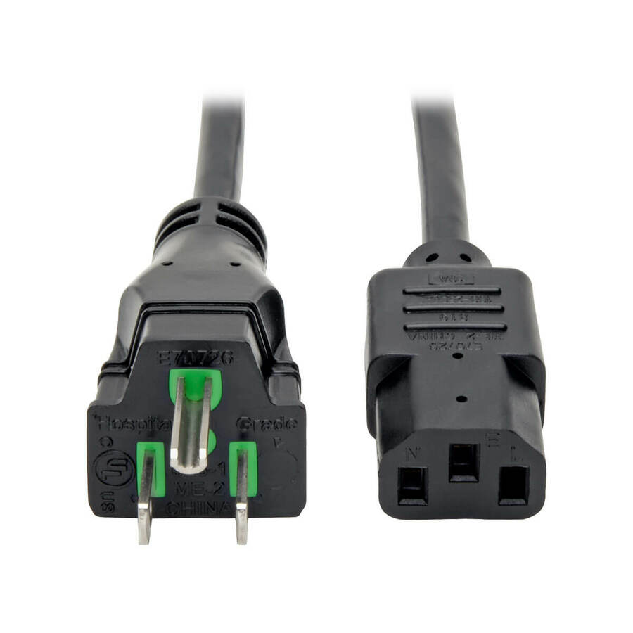 Eaton Tripp Lite Series Hospital-Grade Power Cord, NEMA 5-15P to C13 - Green Dot, 10A, 125V, 18 AWG, 10 ft. (3.05 m), Black