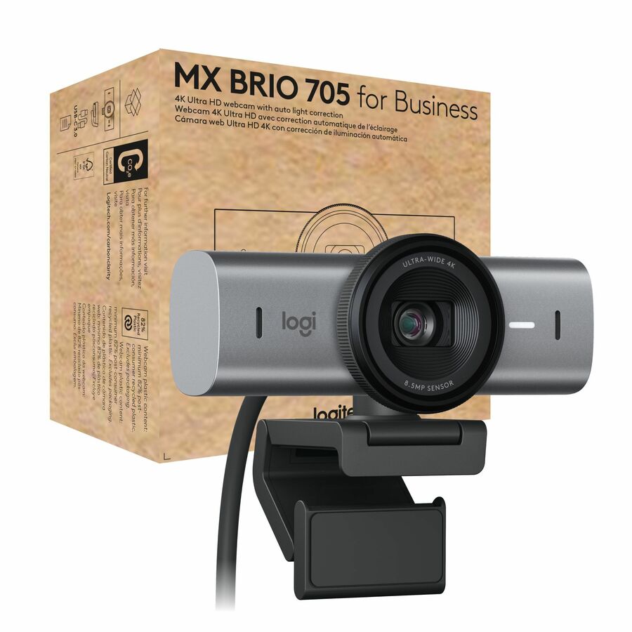 [05LogiMX705Brio] Logitech MX Brio 705 for Business 4K Webcam with Auto Light Correction, Ultra HD, Auto-Framing, Show Mode, USB-C, Works with Microsoft Teams, Zoom, Google Meet, Graphite