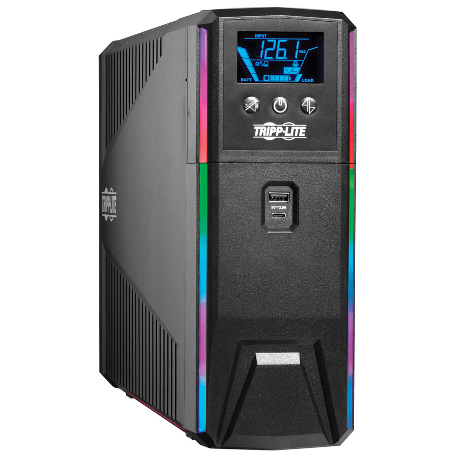Eaton Tripp Lite Series 1200VA 720W 120V Pure Sine Wave Gaming UPS Battery Backup - LCD, AVR, RGB LEDs, USB Charging, Power Saving