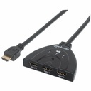HDMI Switch 3-Port, 4K@60Hz, Connects x3 HDMI sources to x1 display, Manual Switching (via button), Integrated Cable (58cm), No external power required, Black, Three Year Warranty