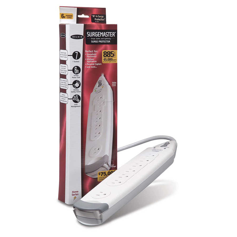 Belkin 7 Outlet Power Strip Surge Protector with 6ft power cord - 785 Joules - White