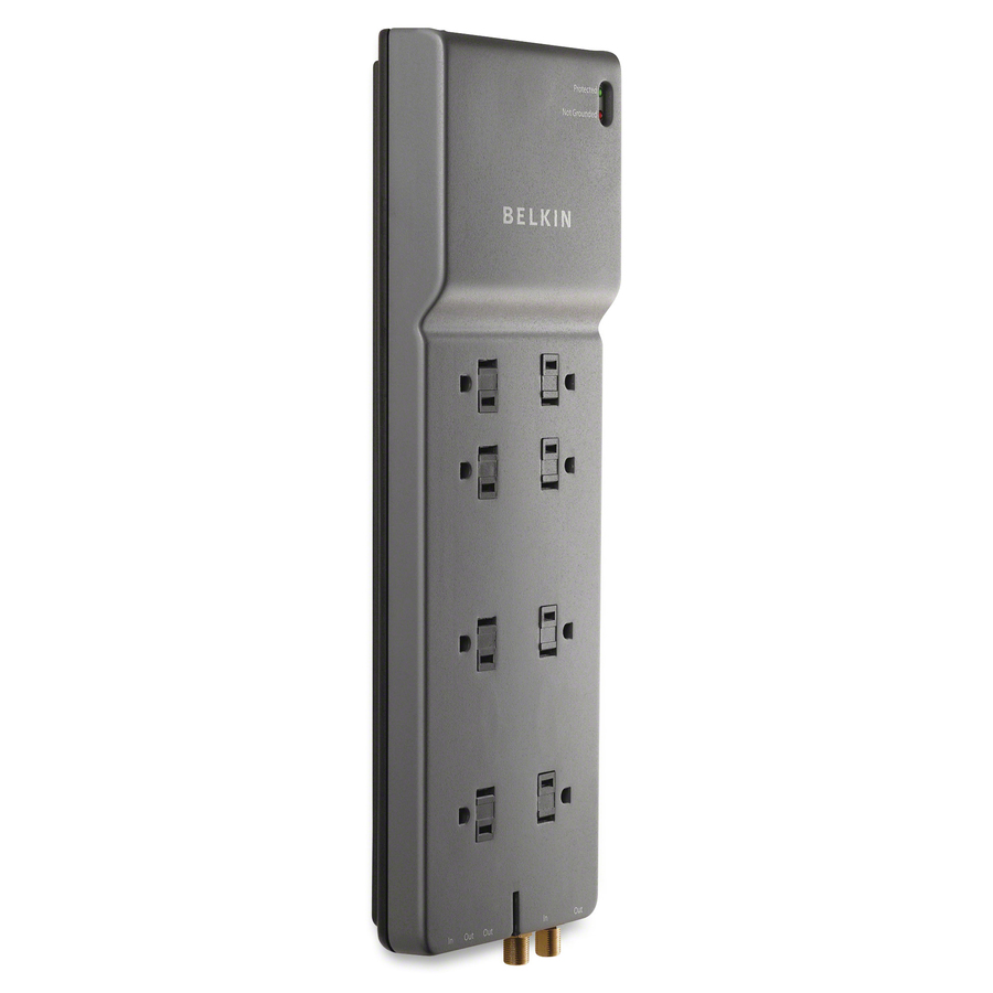 Belkin 8-Outlet Surge Protector - 12ft Cord - Right Angle Plug - 3550J - Telephone, Coaxial Protection - Grey
