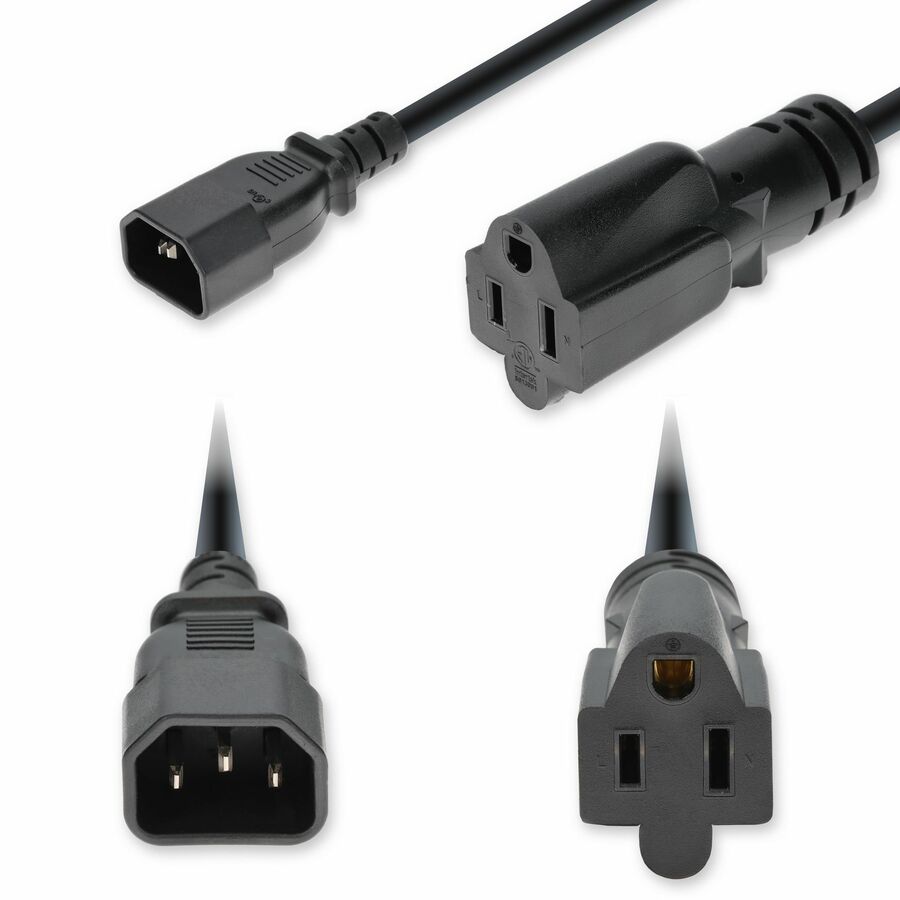 AddOn 1ft C14 Male to NEMA 5-15R Female Standard Commercial Temp 18 AWG 125V at 10A PVC SJT (Service Junior Thermoplastic) Black Power Cable