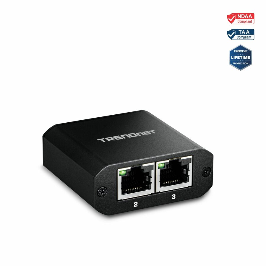 TRENDnet 2-Port Gigabit Splitter with USB Type C Power, TEG-102S, Splits One Network Connection Into Two, Ethernet Splitter, USB Type C Power Cable Included, NDAA & TAA Compliant