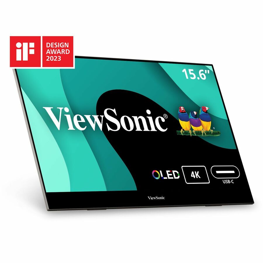 ViewSonic VX1655-4K-OLED 15.6 Inch 4K Portable Monitor, OLED Display for Immersive Mobile Workspaces and Second Screen Productivity, Built-in Stand, 60W USB-C, and Mini HDMI Inputs
